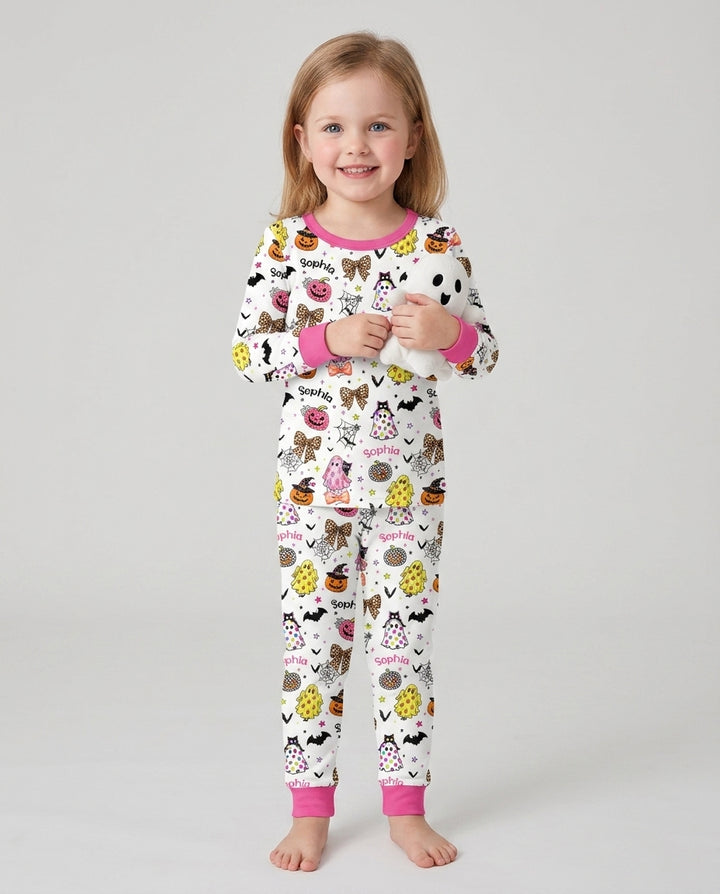 Custom Name Coquette Summerween Bamboo Two Piece Long Sleeve Pajama Set