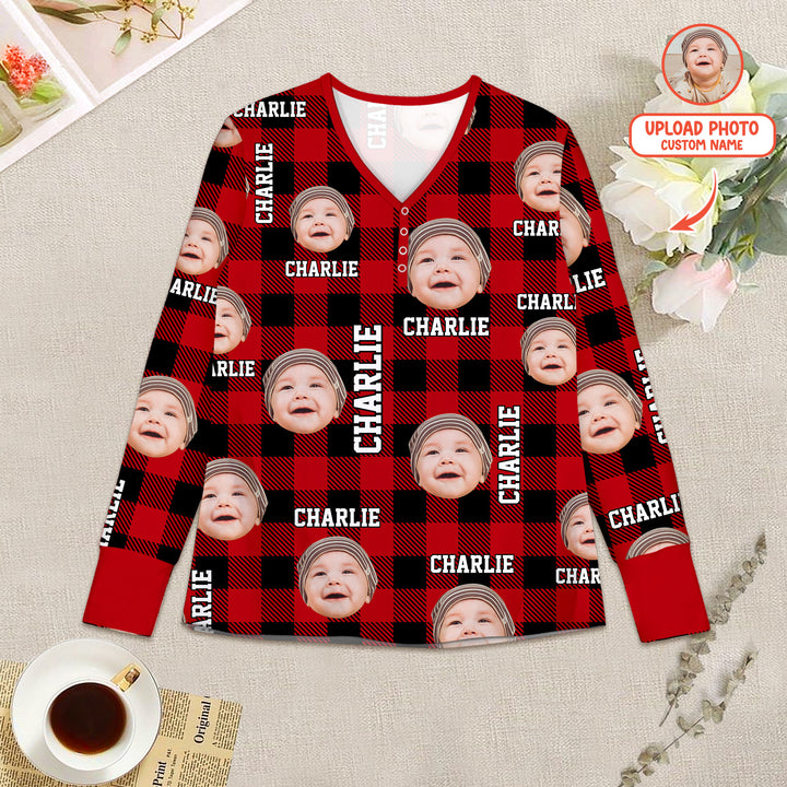 Custom Photo Name Kid Women Pajama Set For Christmas