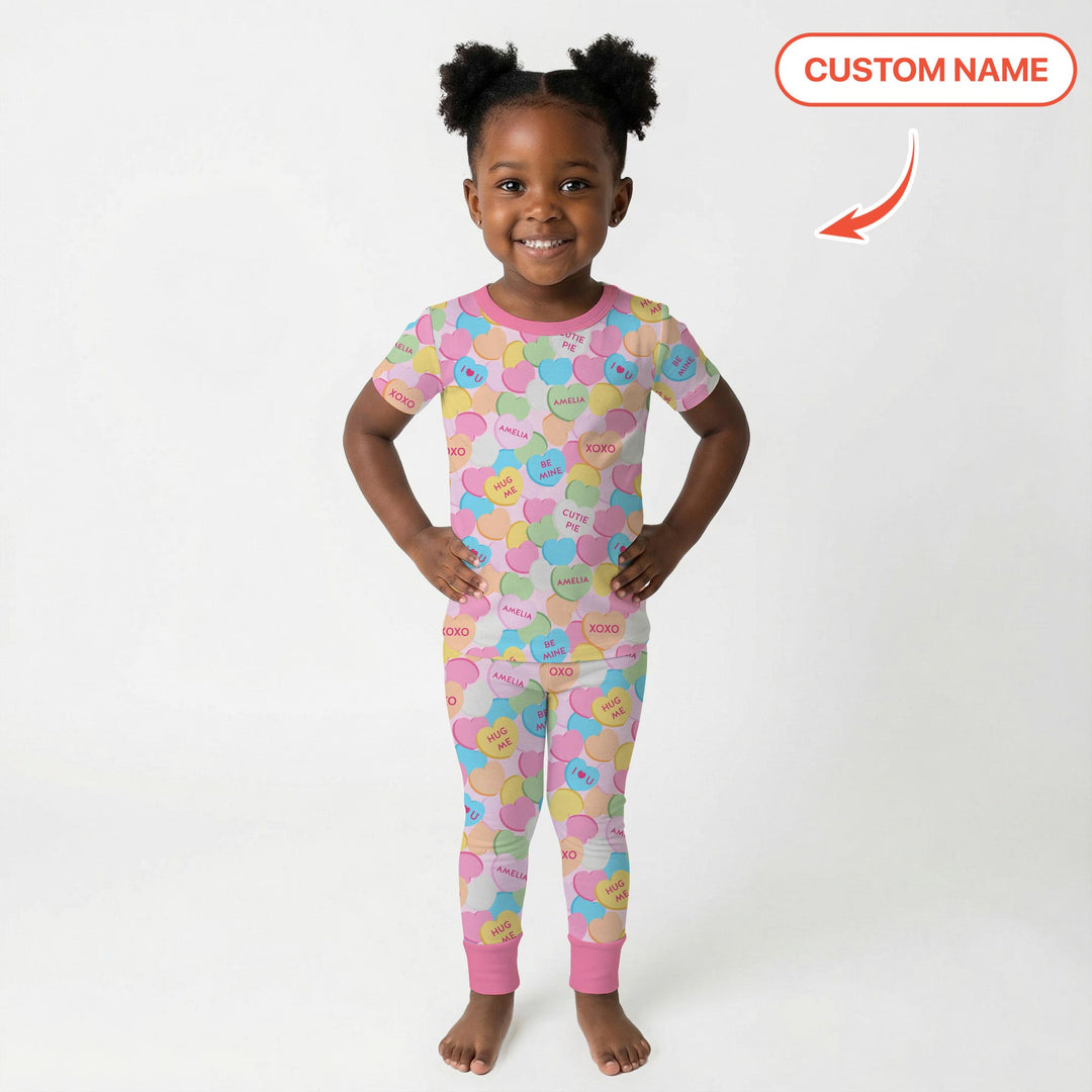 Valentine Candy Crush Family Matching Two Piece Short Sleeve Pajama Set