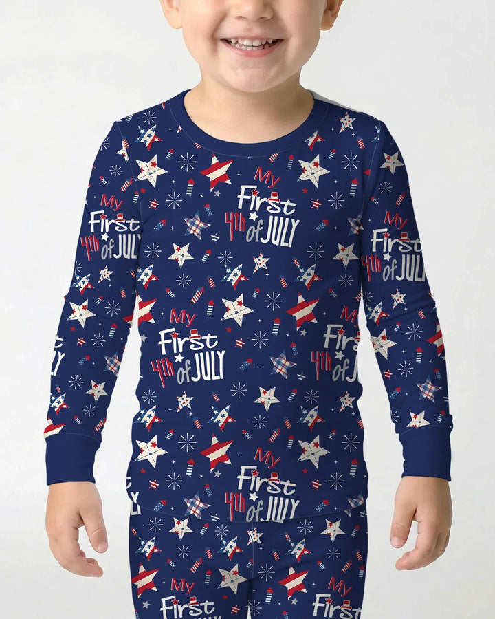 My First 4th of July Star Striped  Bamboo Two Piece Long Sleeve Pajama Set