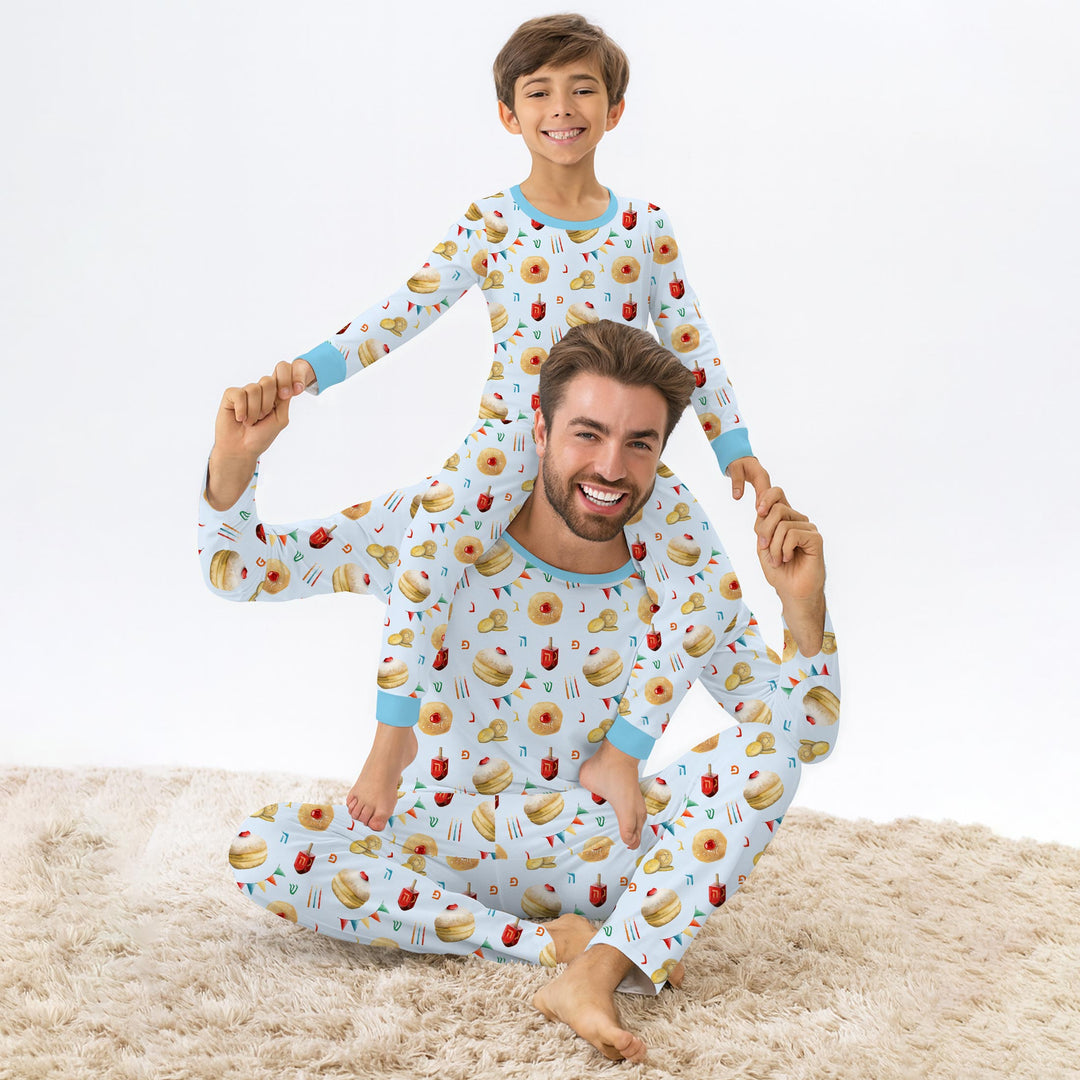 Hanukkah Donuts Men's Pajama Set , Hanukkah Donuts Men's Pajama Set - Only Shirt / XS / Blue
