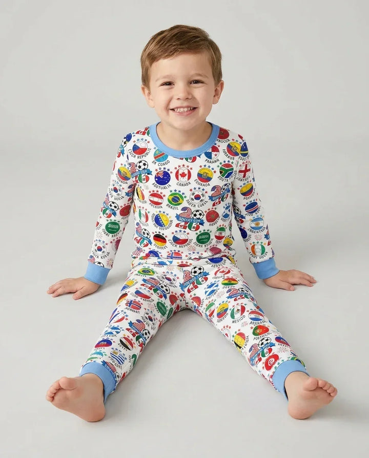 The World Plays Here 2026 Soccer Tour Bamboo Two Piece Long Sleeve Pajama Set