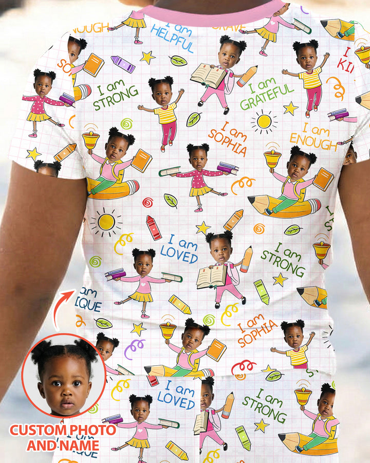 Custom Photo Kid Affirmations I Am Kind Bamboo Two Piece Short Sleeve Pajama Set