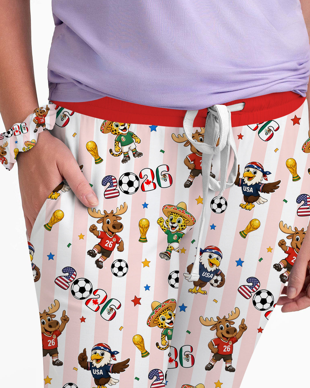 Striped Cute Mascots Soccer Cup 2026 Bamboo Women Pajama Set