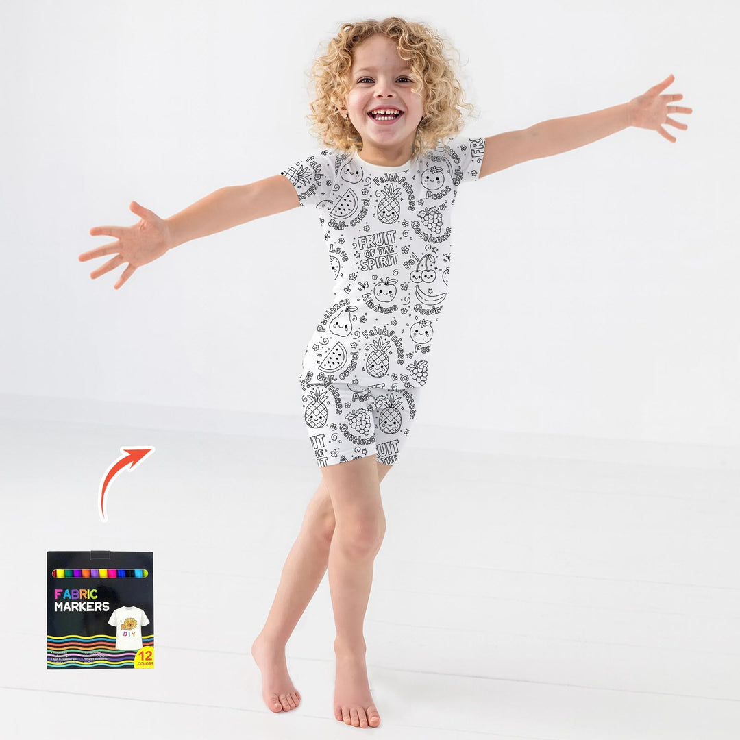 All Colorable Fruit of the Spirit Two Piece Short Sleeve Shorts Pajama Set