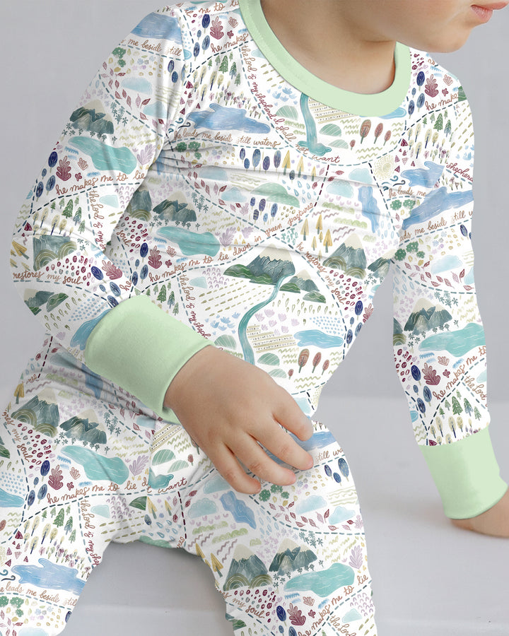 Whimsical Psalms 23 Map Bamboo Two Piece Long Sleeve Pajama Set