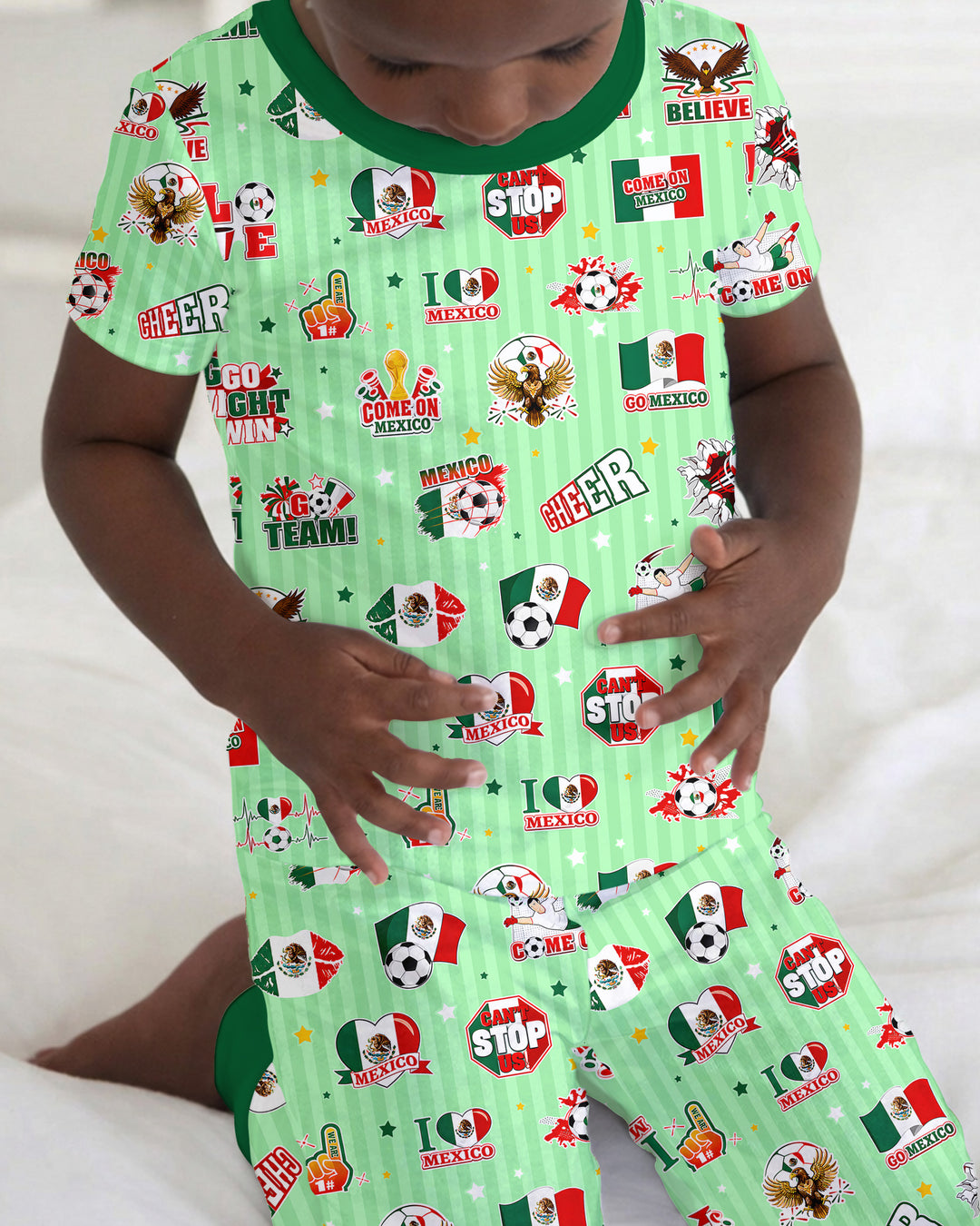 Soccer Game Day Go Team Mexico Family Matching Bamboo Two Piece Short Sleeve Pajama Set