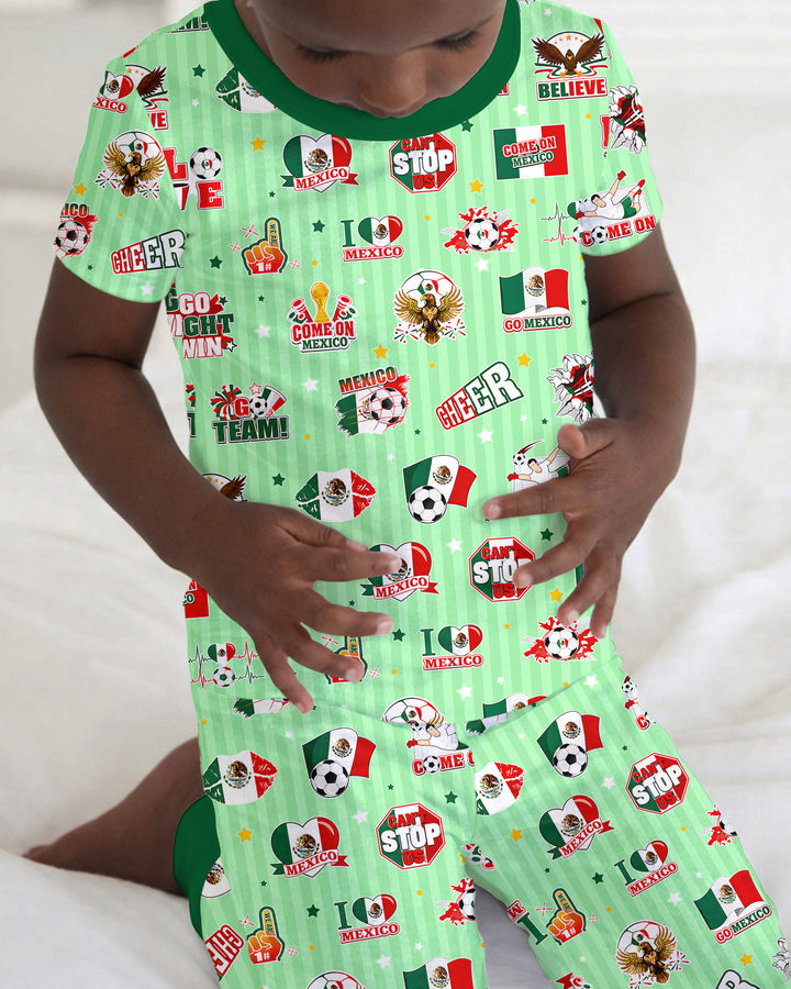 Soccer Game Day Go Team Mexico Family Matching Bamboo Two Piece Short Sleeve Pajama Set