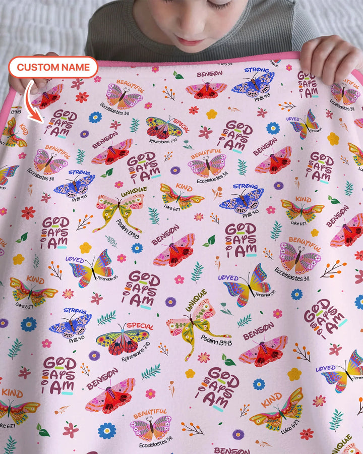 Custom Name God says I am Butterfly Bamboo Blanket