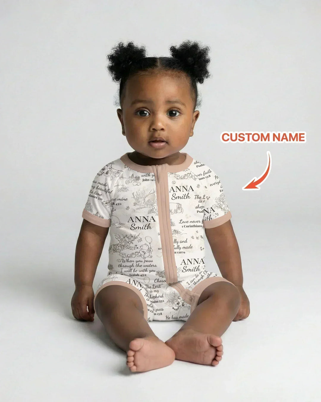 Classic Bear Bible Verse Custom Name Bamboo Shorty Zippy