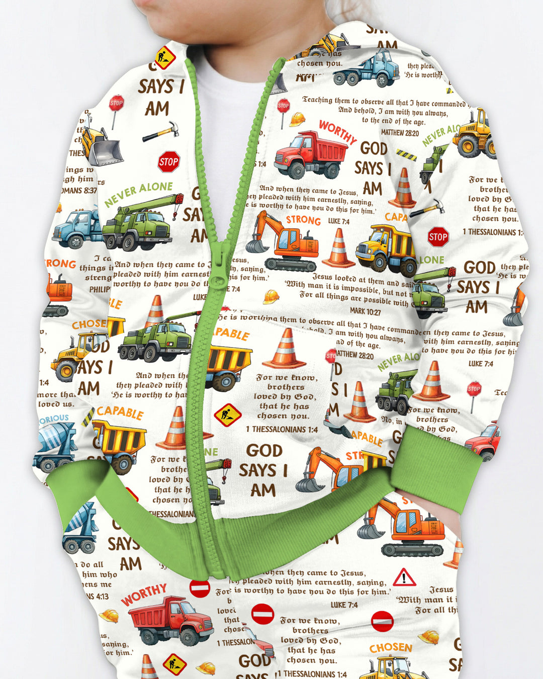 Bible Verse Construction Trucks  Zip Hoodie