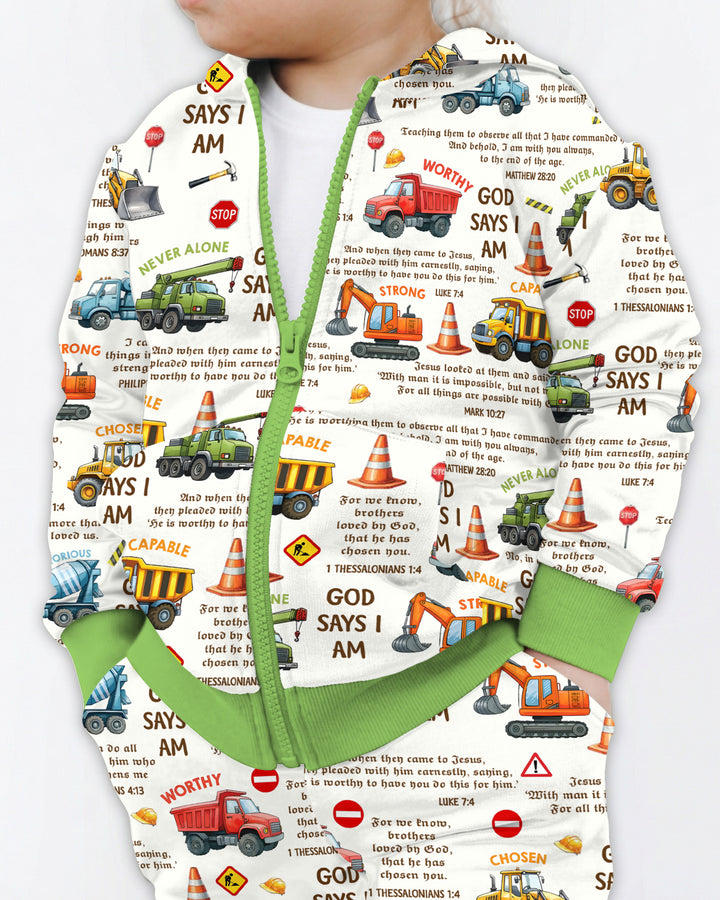 Bible Verse Construction Trucks  Zip Hoodie