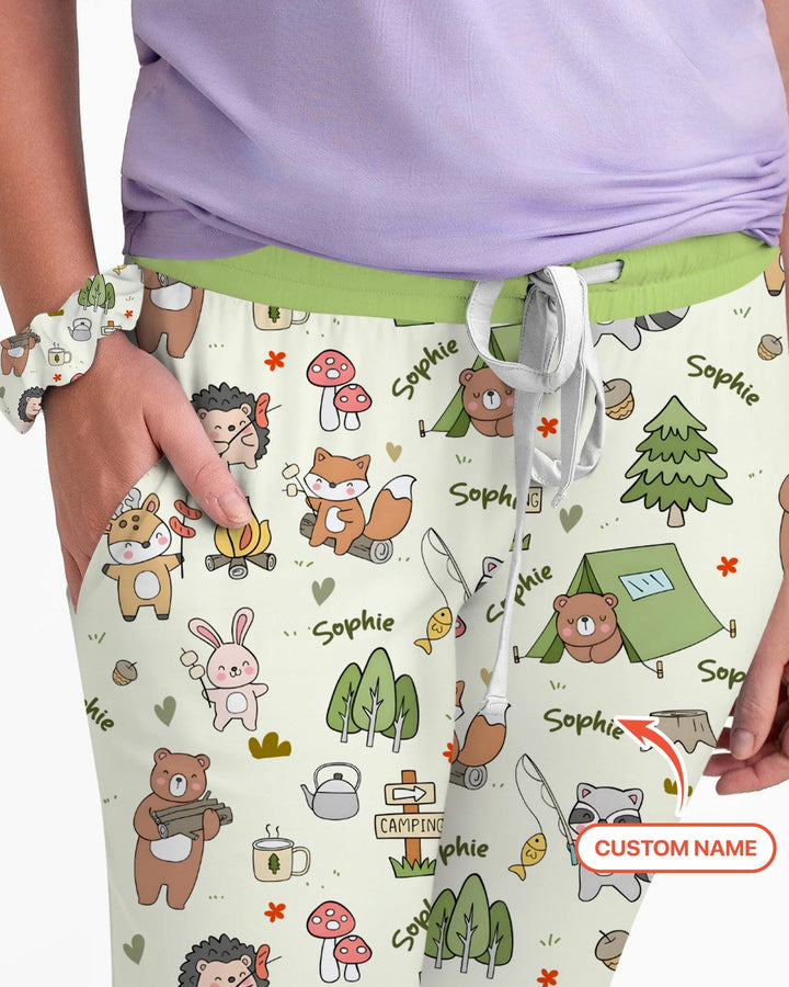 Custom Name Little Camp Buddies Bamboo Women Pajama Set