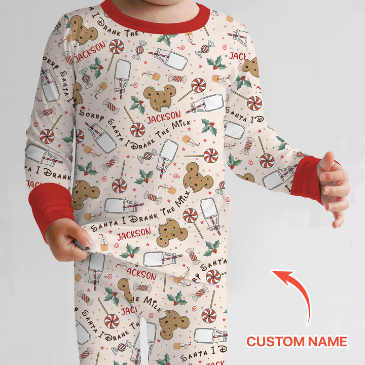 Custom Name Sorry Santa I Drank The Milk Two Piece Long Sleeve Pajama Set