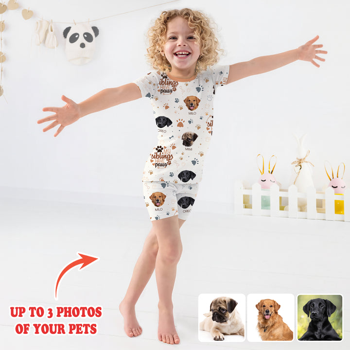 My Siblings Have Paws Upload Photo Two Piece Short Sleeve Shorts Pajama Set