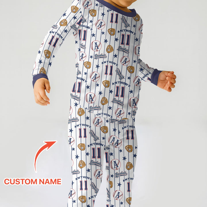 Custom Name Baseball Time Two Piece Long Sleeve Pajama Set