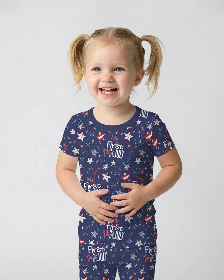 My First 4th of July Star Striped Bamboo Two Piece Short Sleeve Pajama Set