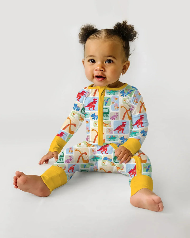 Pijama enterizo de bambú convertible Rainbow Dino Friends a juego para toda la familia