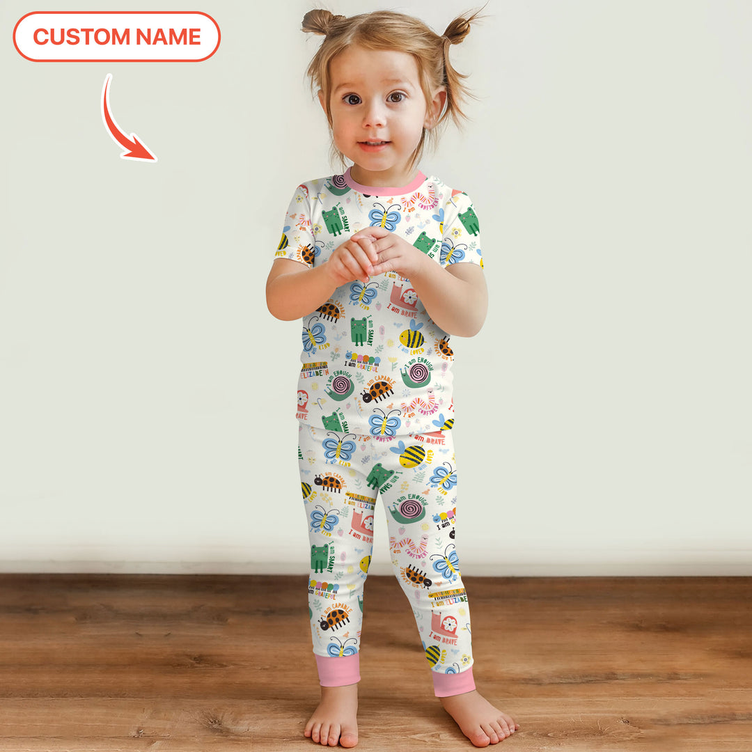 Spring Garden Custom Name Two Piece Short Sleeve Pajama Set