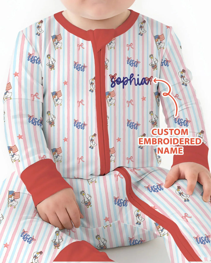 Personalized Cute Goose America 250 Embroidered Bamboo Convertible Zippy