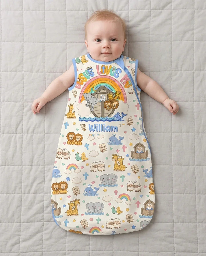 Custom Name Noah's Ark Jesus Loves Me Bamboo Sleep Bag