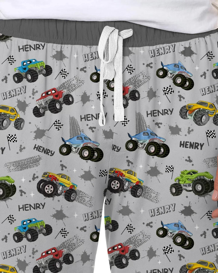 Monster Truck Dirt Jam Custom Name Daddy & Me Matching Bamboo Men's Pajama Set