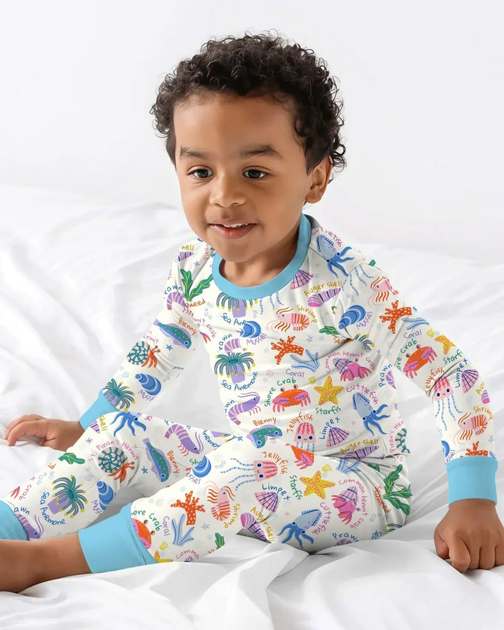 Conjunto de pijama de dos piezas de bambú de manga larga Tide Pool Pals