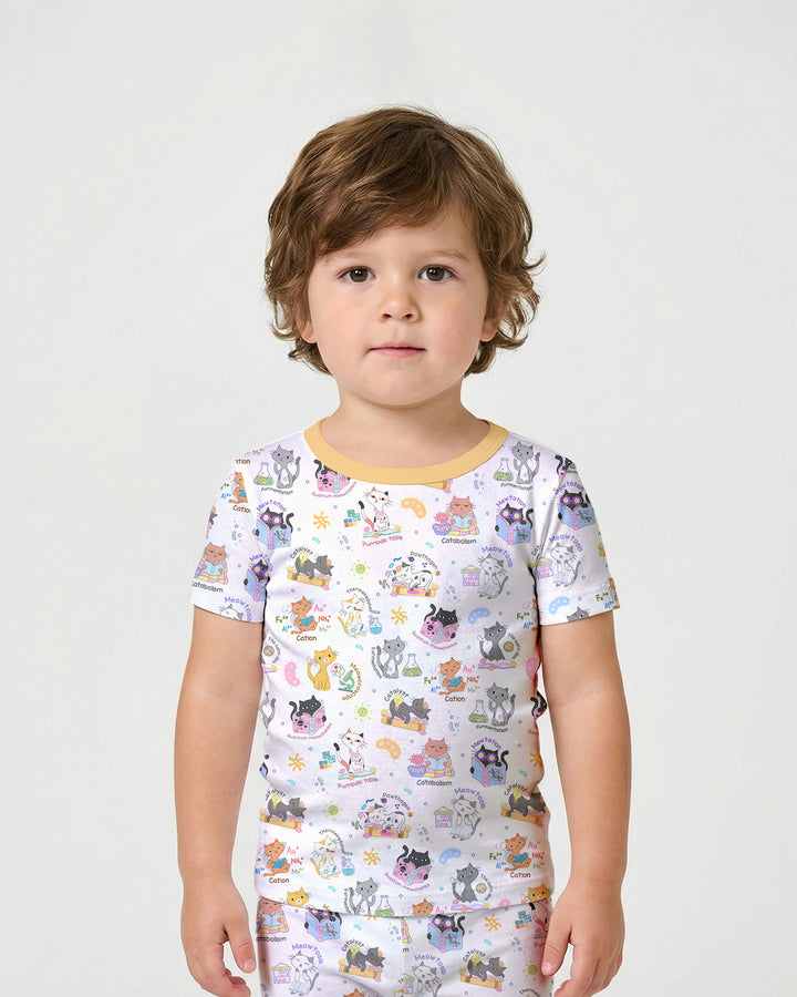 Funny Cat Love Scientist Bamboo Two Piece Short Sleeve Shorts Pajama Set