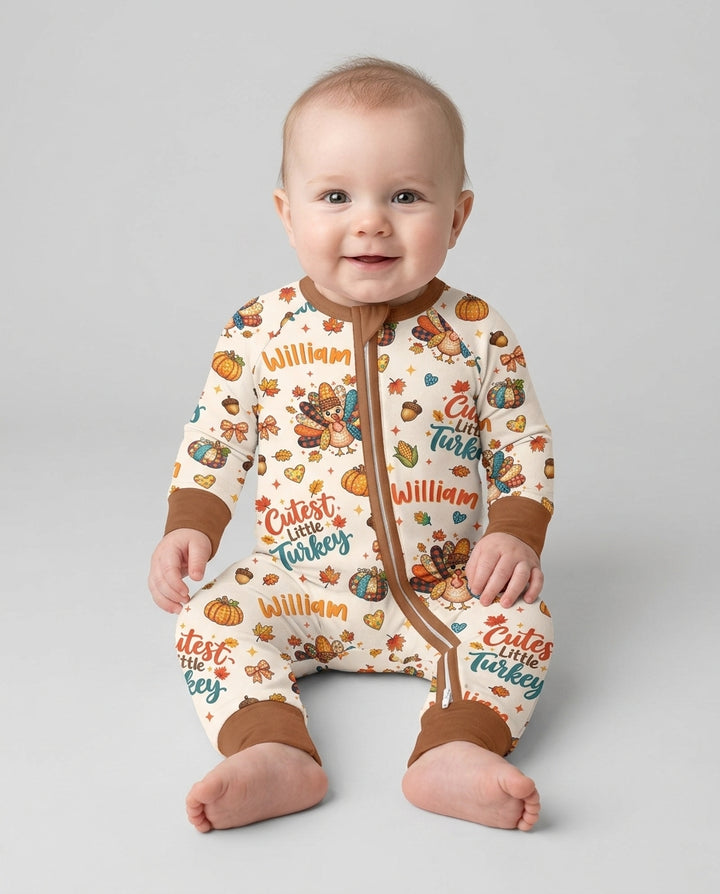 Custom Name Cutest Little Turkey Bamboo Convertible Zippy