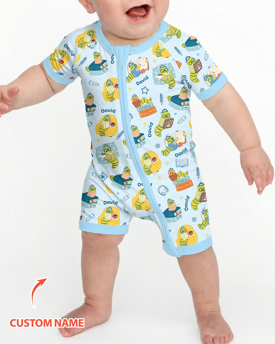 Little Book Worm Family Matching Bamboo Shorty Zippy