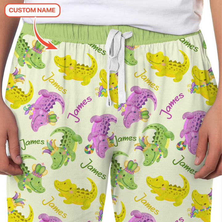Custom Name Mardi Gras Alligator Men's Pajama Set