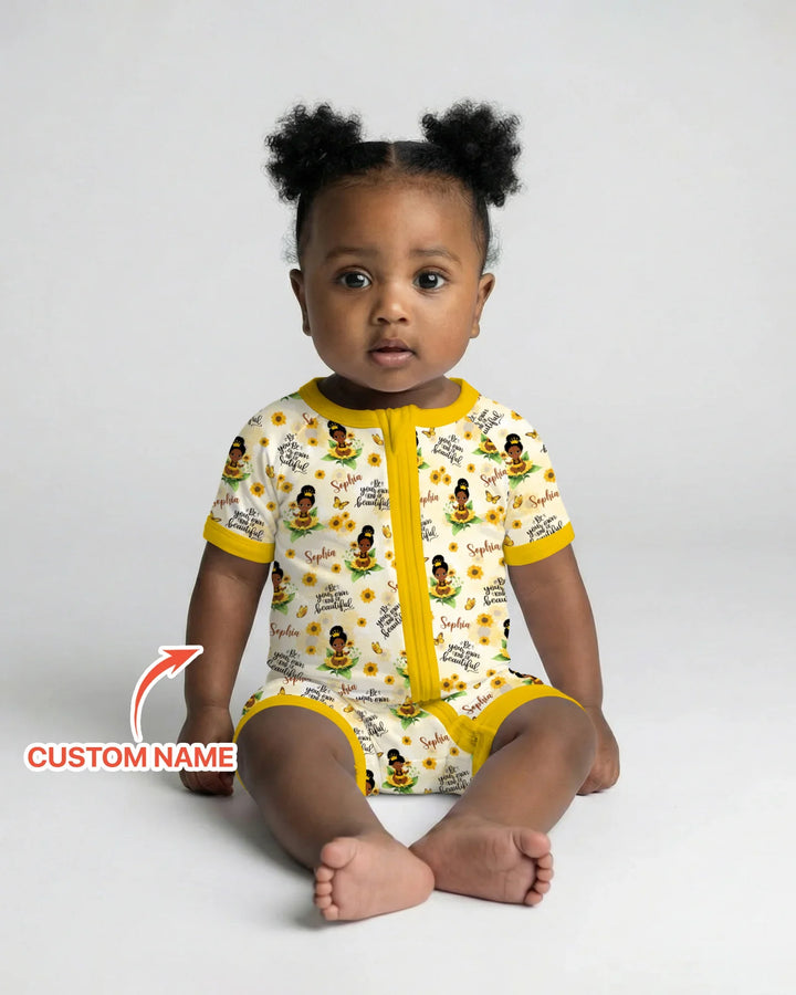 Custom Name Sunflower Queen Bamboo Shorty Zippy