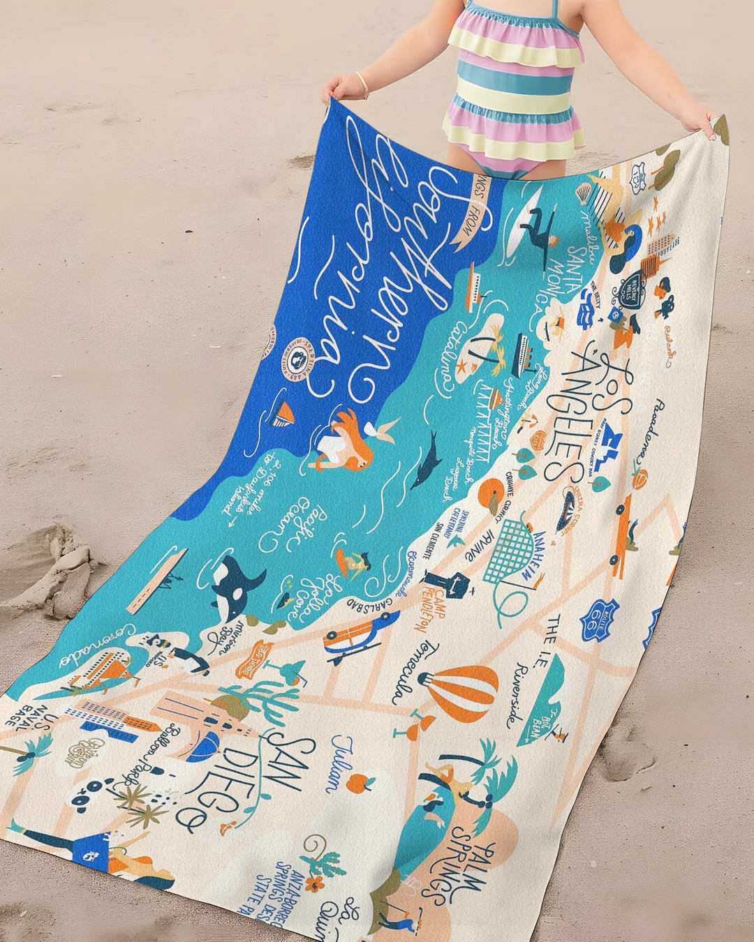 West Coast Explorer Map Bamboo Beach Towel