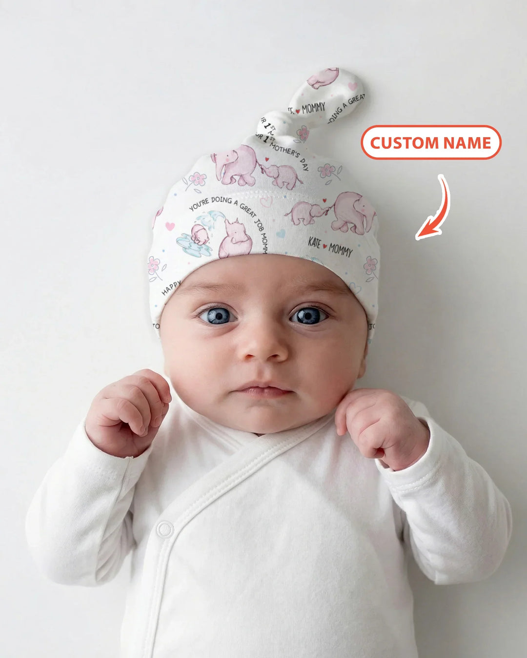 Custom Name Mother & Baby Elephant Knotted Hat