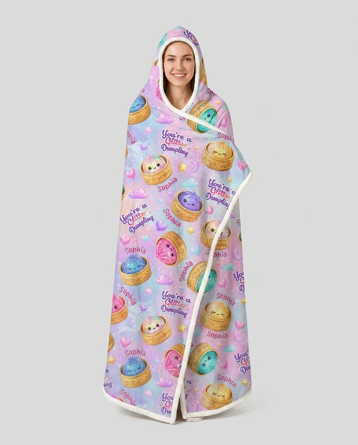 Custom Name You're A Glitter Dumpling Bamboo Wearable Hooded Blanket