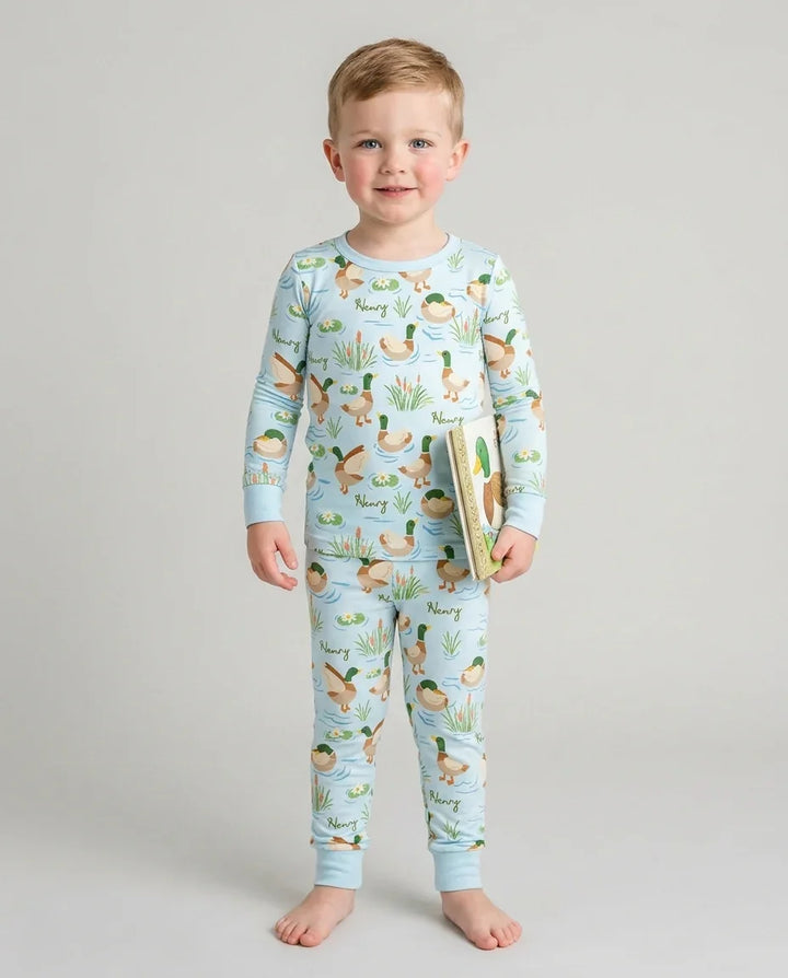 Personalized Mallard Duck Bamboo Two Piece Long Sleeve Pajama Set
