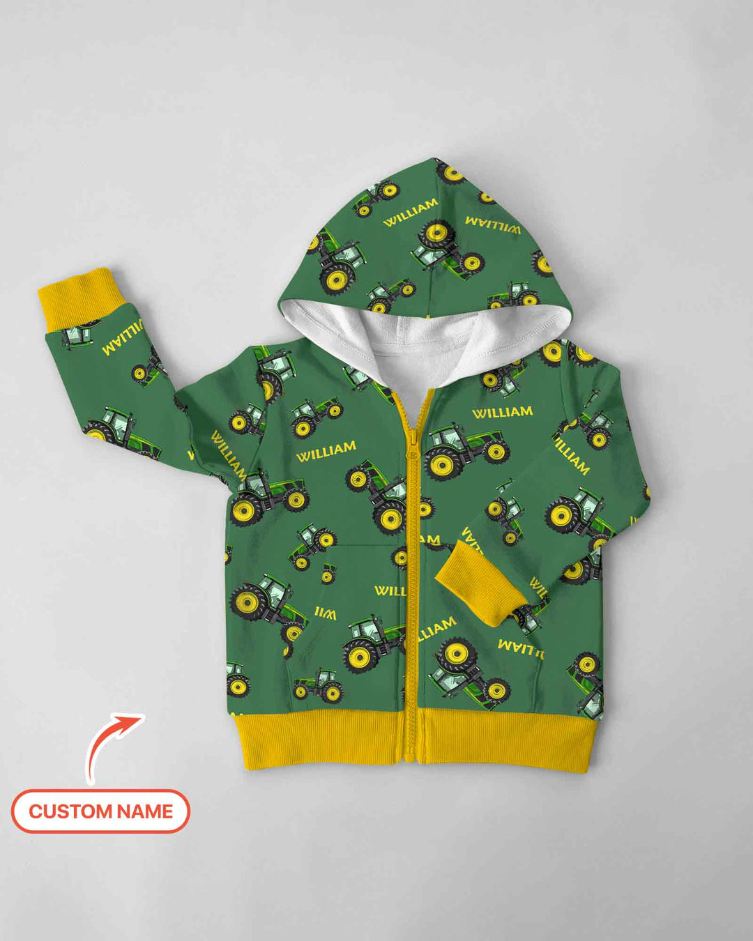 Custom Name Green Tractors Matching Daddy & Me Bamboo Zip Hoodie