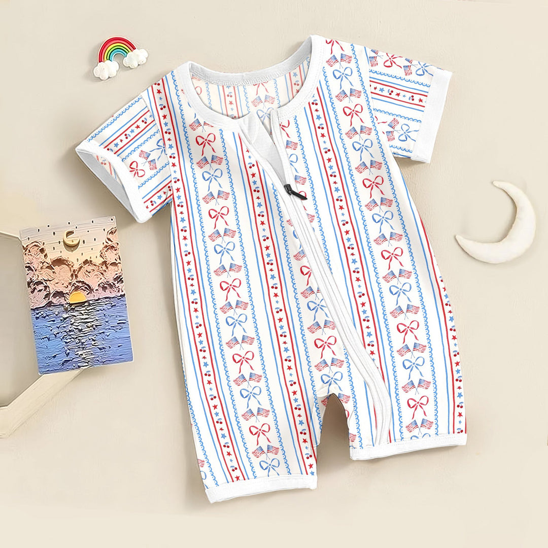 Bow and Flag Shorty Zippered Romper