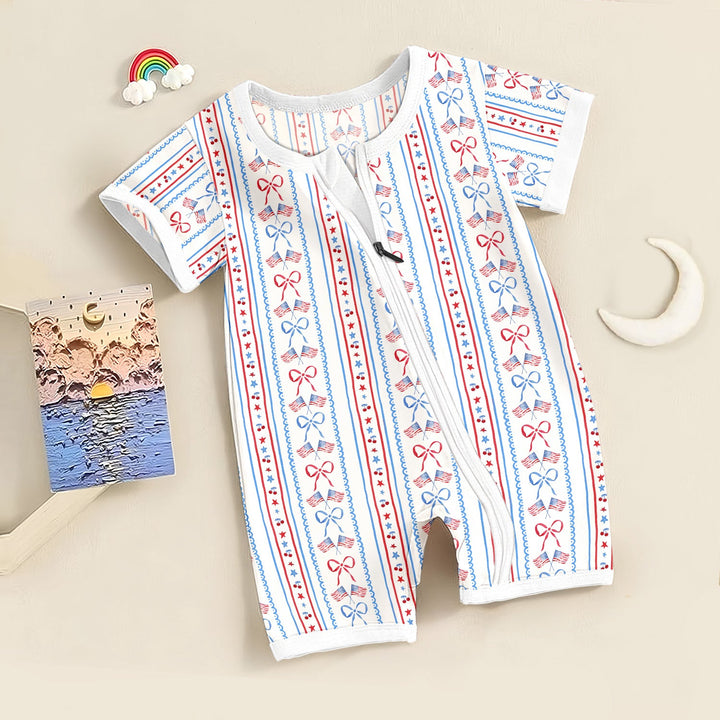 Bow and Flag Shorty Zippered Romper