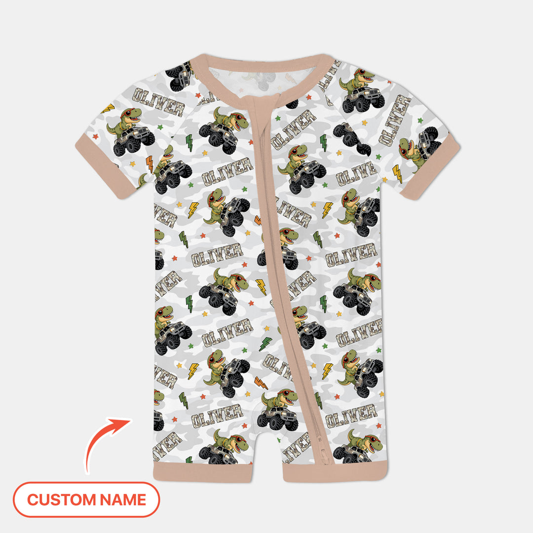 Custom Name Camo Trucker Dino Shorty Zippy