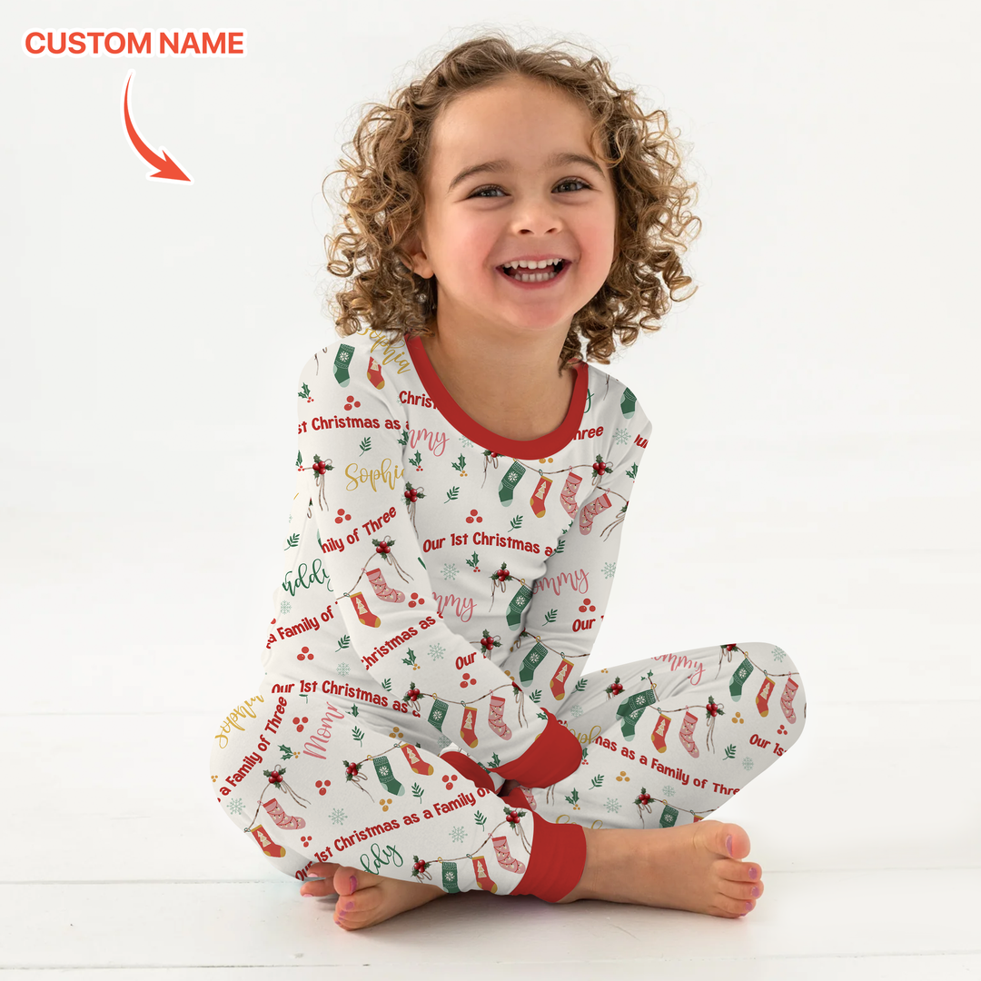 Custom Name Family Christmas Stockings Two Piece Long Sleeve Pajama Set