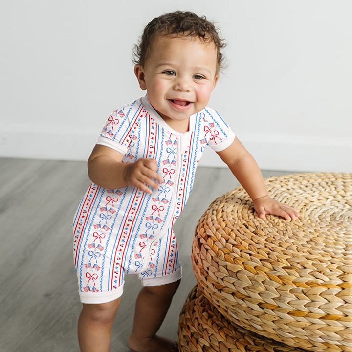Bow and Flag Shorty Zippered Romper