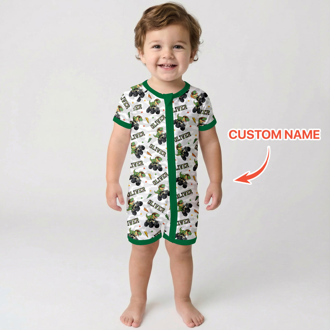 Custom Name Camo Trucker Dino Shorty Zippy