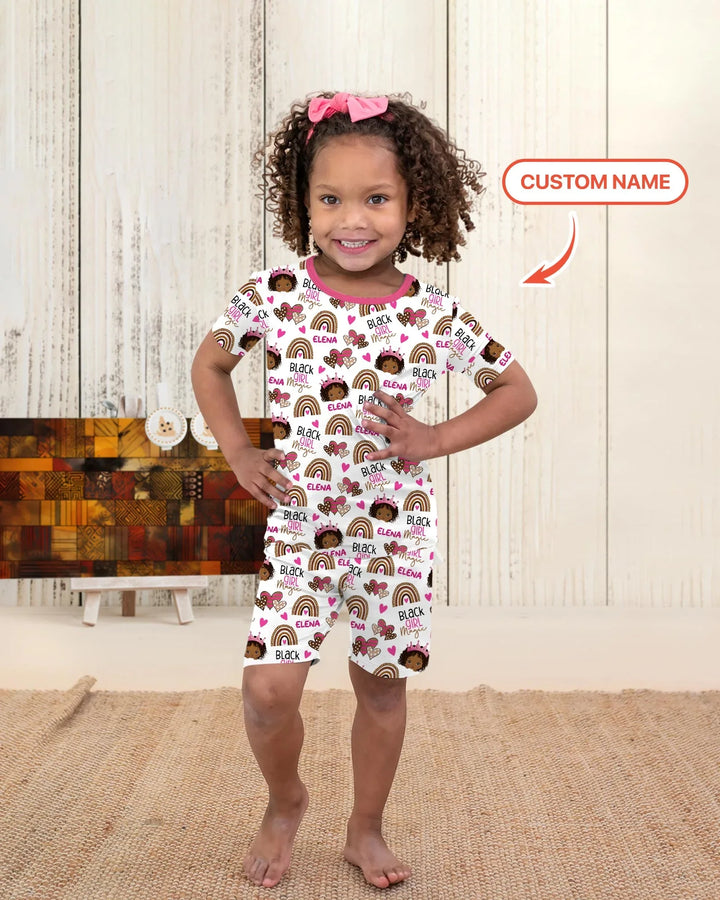 Custom Name Black Girl Magic Bamboo Two Piece Long Sleeve Pajama Set