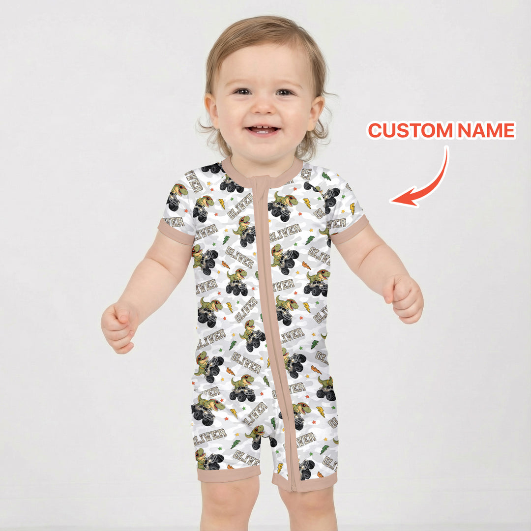 Custom Name Camo Trucker Dino Shorty Zippy