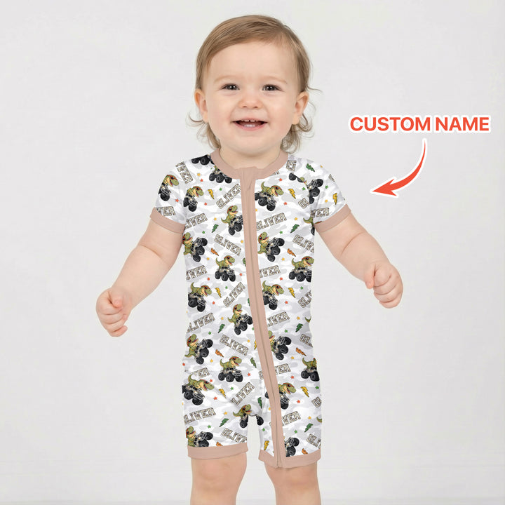 Custom Name Camo Trucker Dino Shorty Zippy