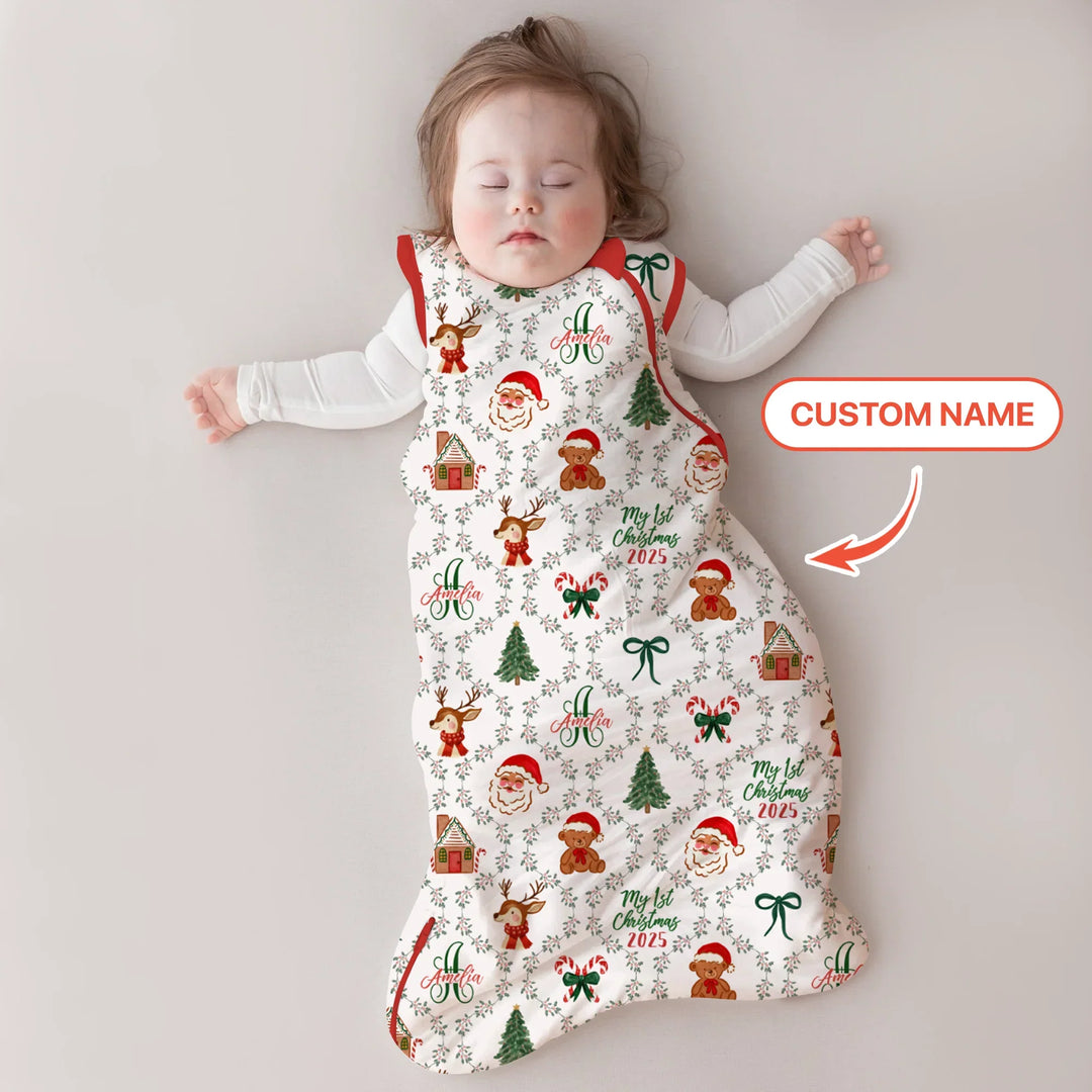 Custom name "Fancy Monogram Red Christmas 2025" Sleep Bag