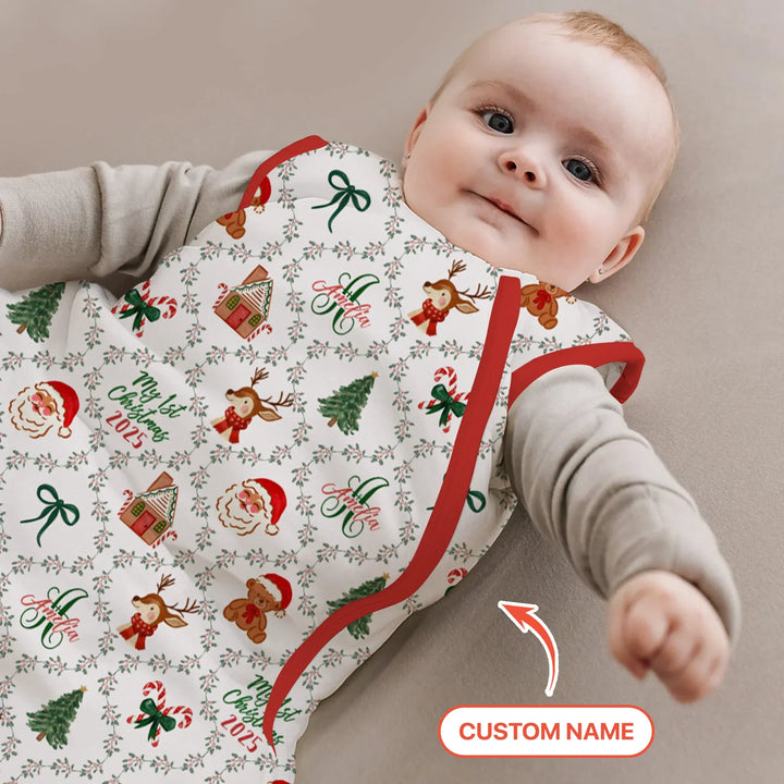 Custom name "Fancy Monogram Red Christmas 2025" Sleep Bag