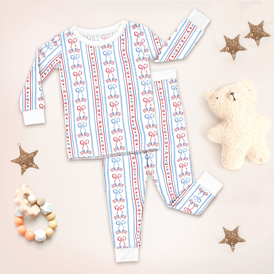 Bow and Flag Two Piece Long Sleeve Pajama Set