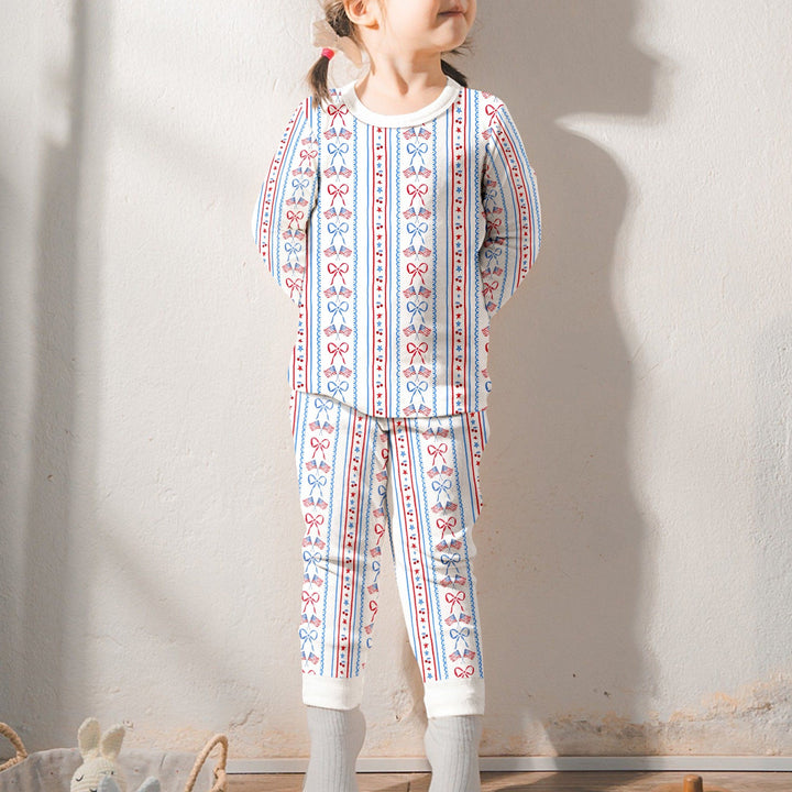 Bow and Flag Two Piece Long Sleeve Pajama Set